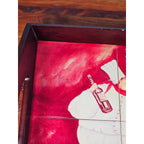 Vintage Tile Art Chef Serving Tray Wine Theme Wooden Handles