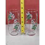 Vintage Holly Glass Tumblers Set of 2 Indiana Glass Holiday Drinkware