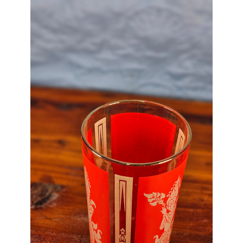 Vintage Culver Thai Goddess Highball Glass | Red & 22K Gold Barware