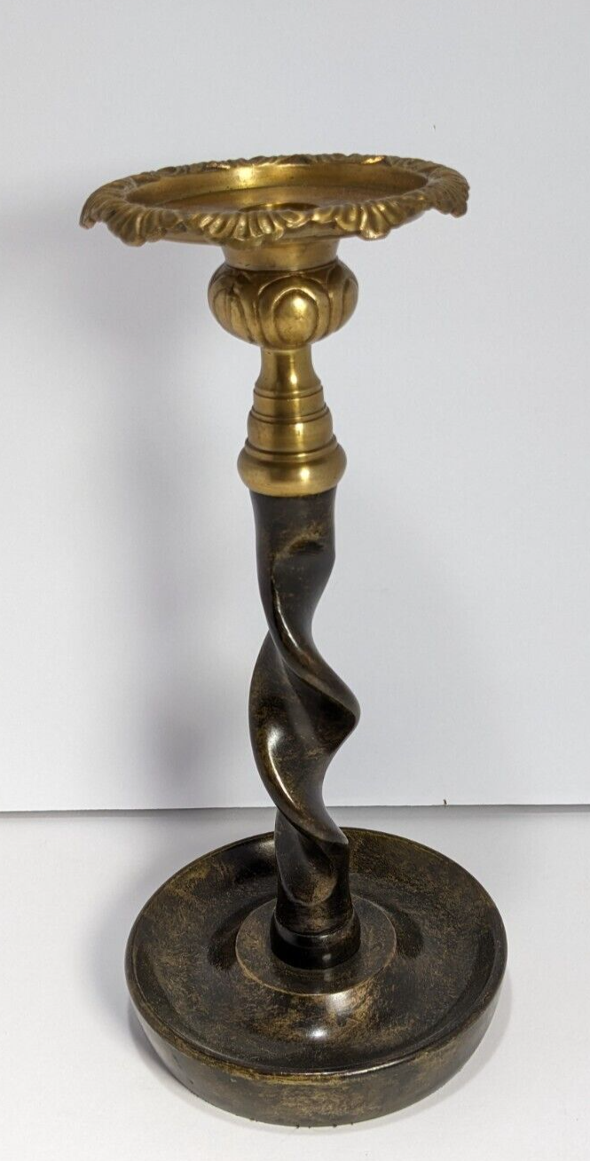 Vintage Brass Twist Candlestick Holder – 10.5" Tall Brass Taper Holder, Rustic