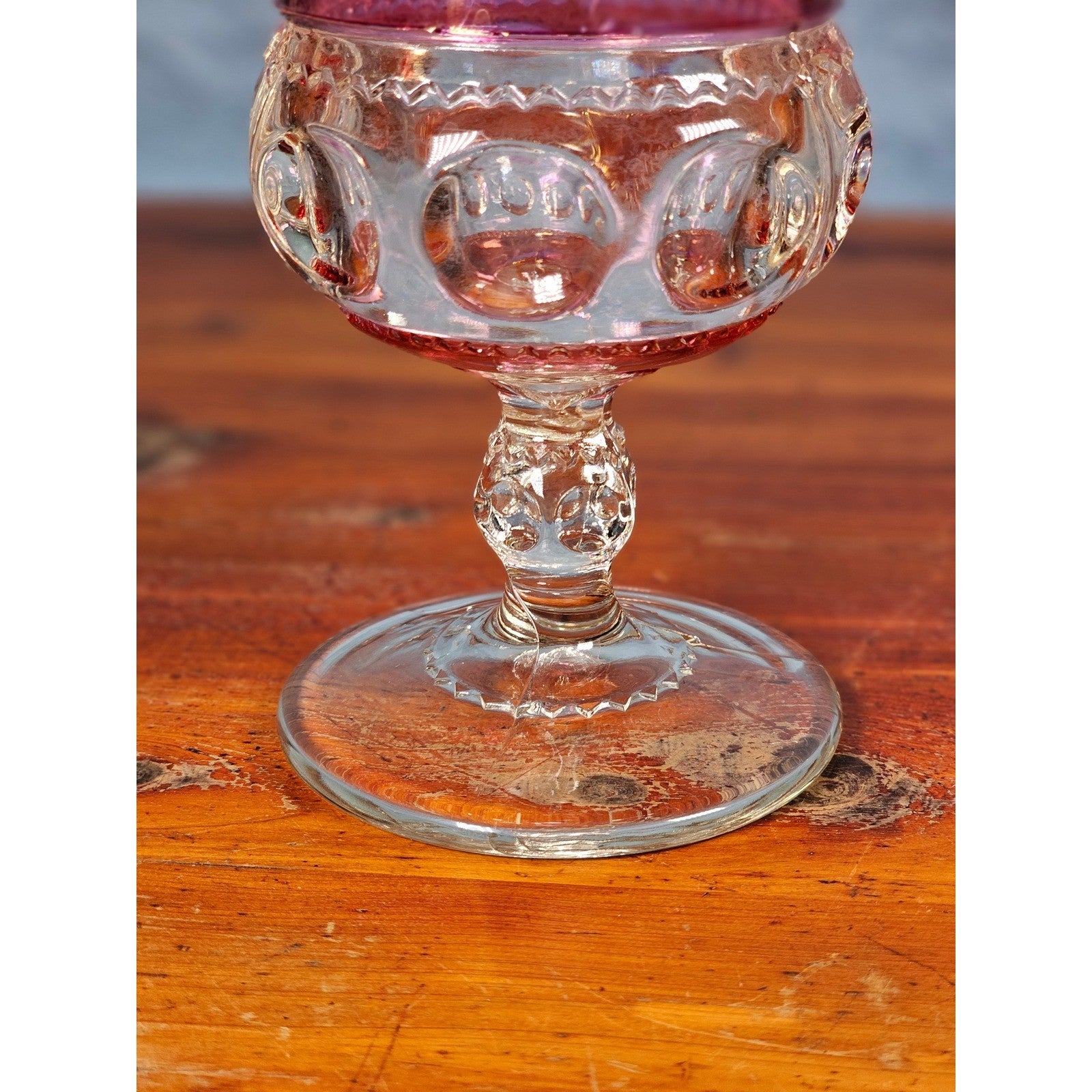 Vintage Amethyst Overlay Hobnail Wine Glass Purple Crystal Goblet