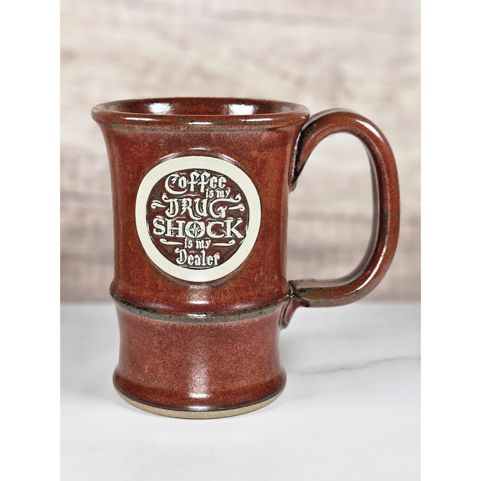 Vintage Brown Ceramic Mug with Embossed Humorous Text | 5 Inch Coffee Mug