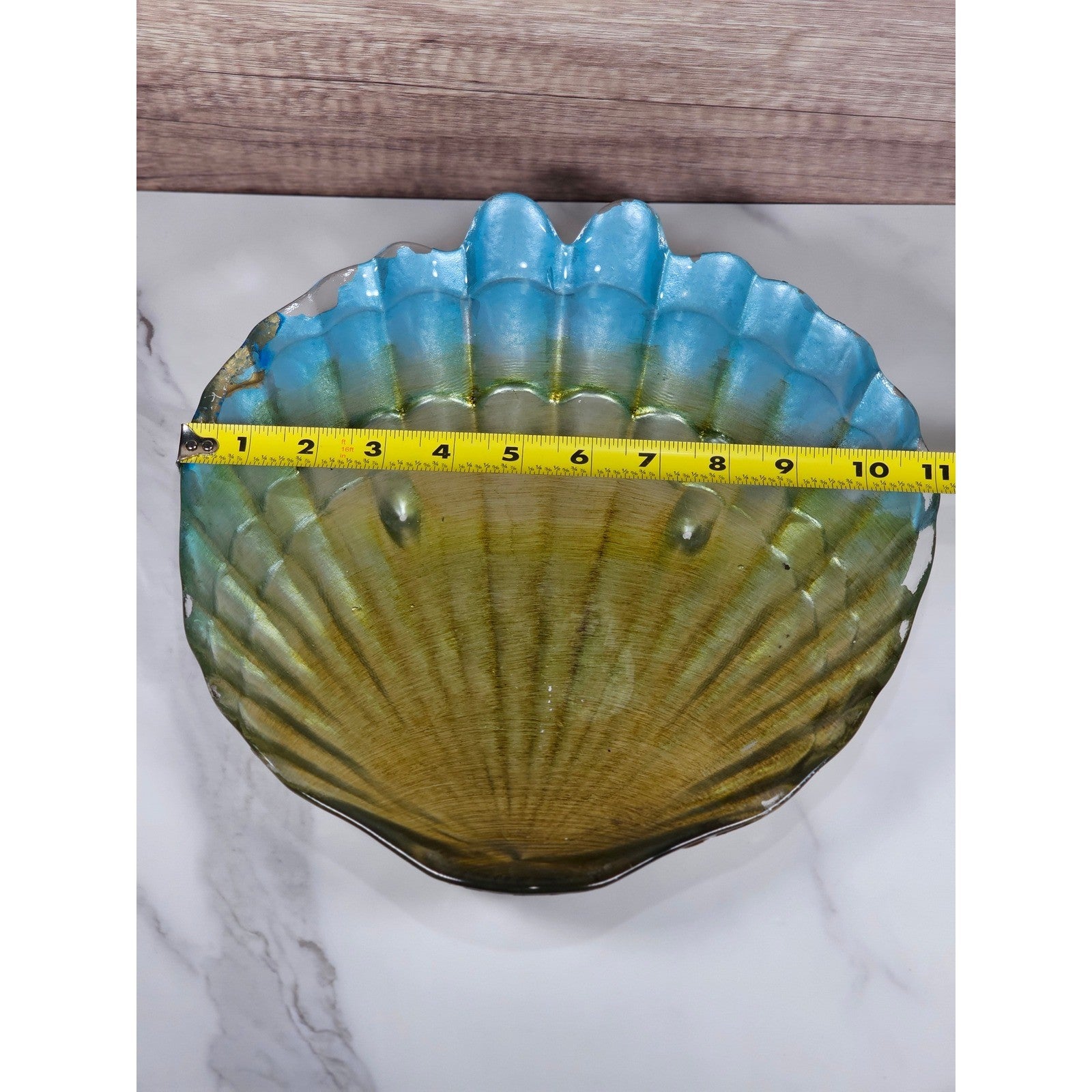 Vintage Decorative Shell Plate – Coastal Blue & Gold Dish Rustic Home Decor