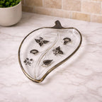 Georges Briard Leaf Dish Divided Glass Tray Mid Century Serving