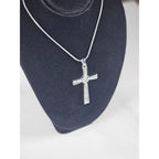Vintage Silver Tone Cross Necklace with Clear Stone Accents