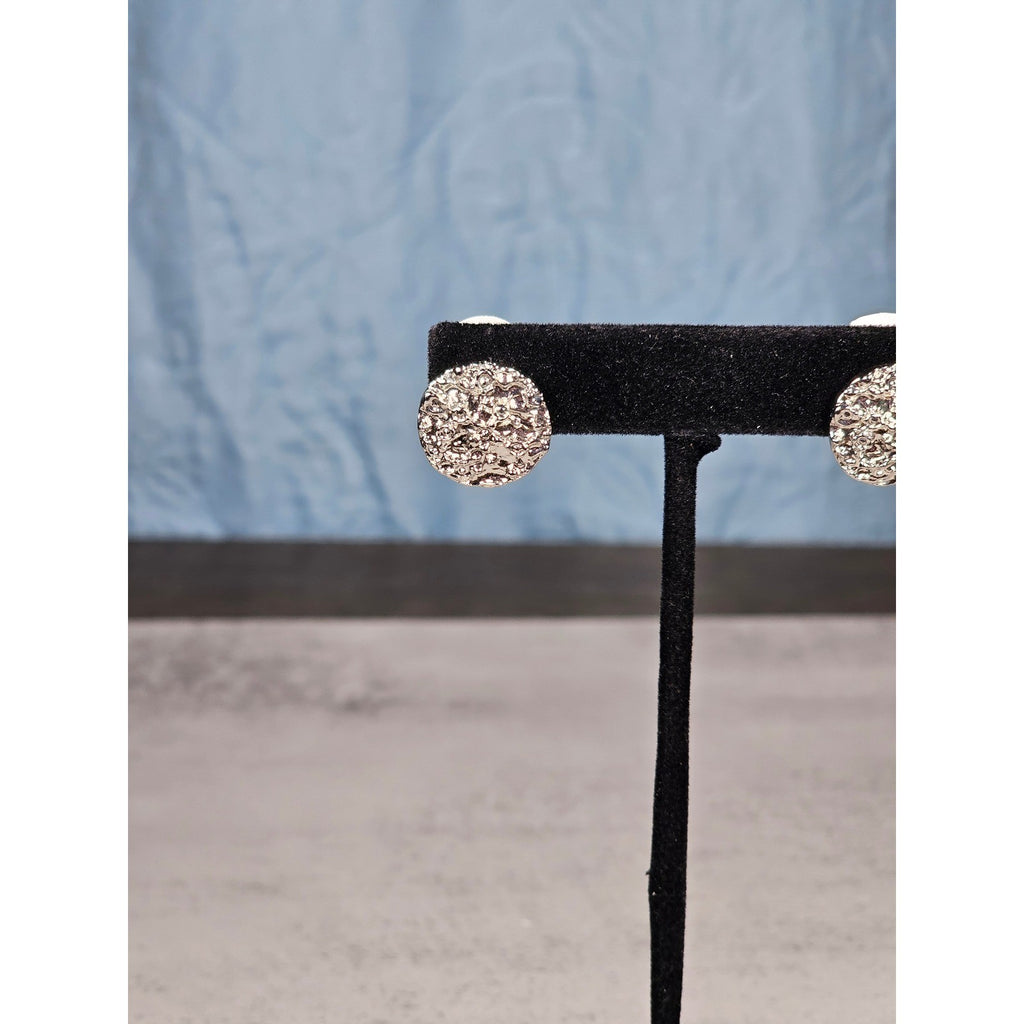 Vintage Silver Tone Textured Stud Earrings | Classic Round Statement Studs