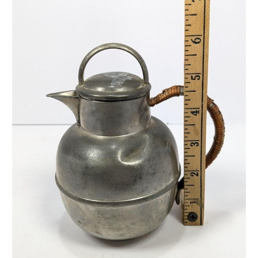 Rogers Pewter Coffee Pot Rattan Handle Mid Century Solid Pewter