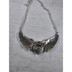 Vintage Winged Heart Rhinestone Necklace Silver Tone Statement
