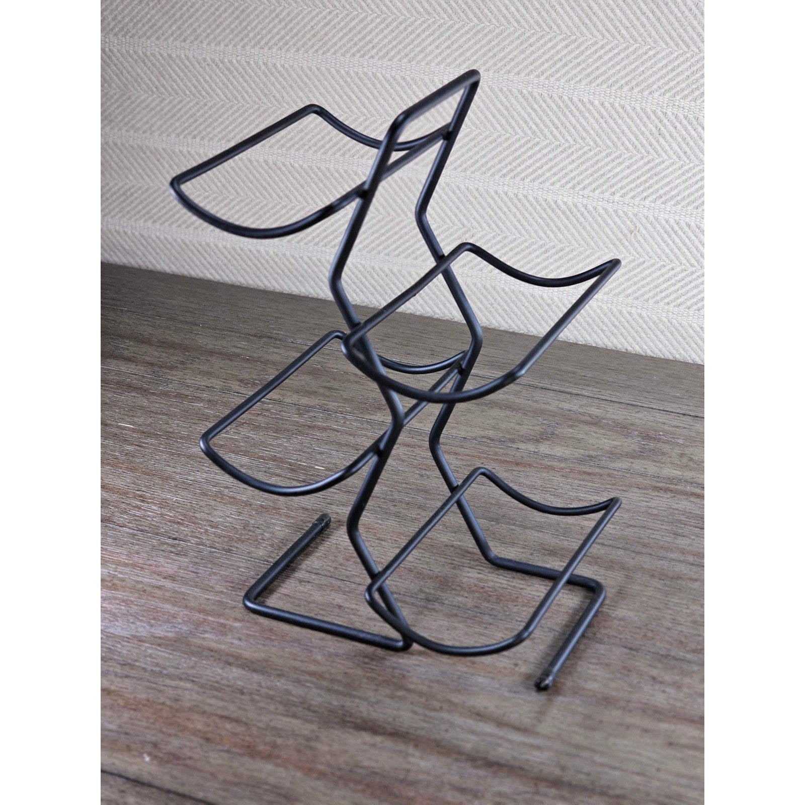 Modern Black Metal Wine Bottle Holder Tabletop Rack Holds 4 Bottles