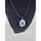 Vintage Madonna Pendant Necklace Oval Religious Medallion