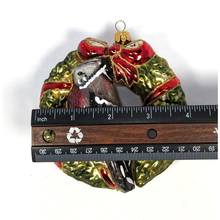 Vintage Hand Blown Glass Bird Wreath Christmas Ornament Holiday Decor