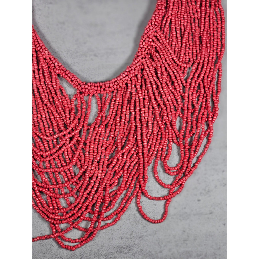 Vintage Multi-Strand Pink Seed Bead Statement Necklace