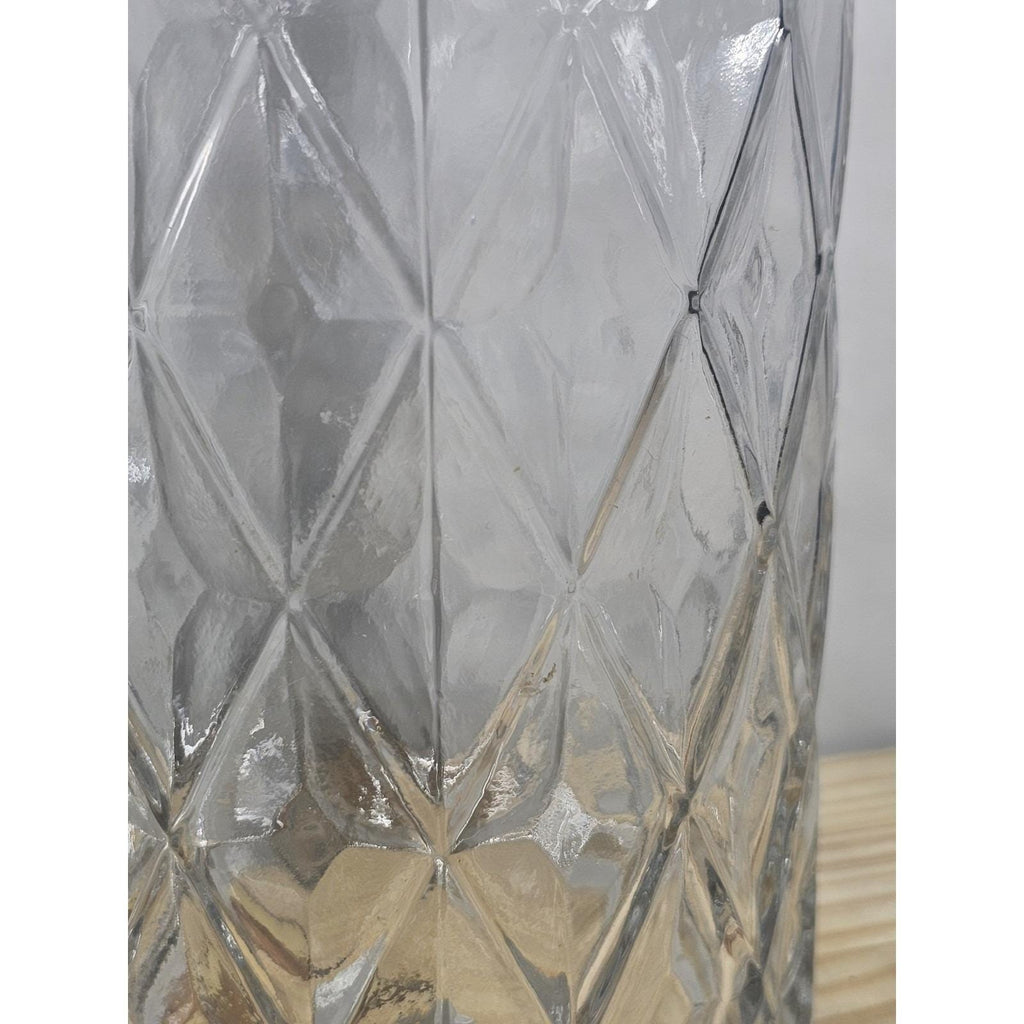 Vintage Diamond Cut Glass Vase 12" Tall Clear Cylinder Floral Vase
