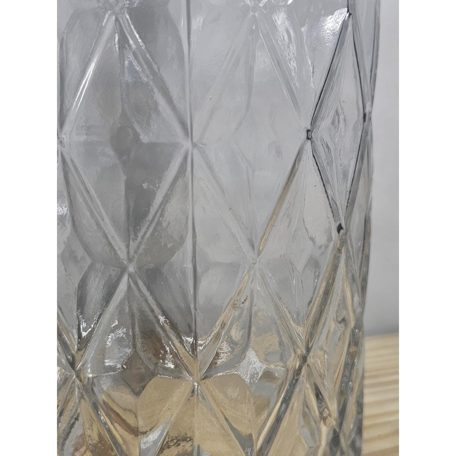 Vintage Diamond Cut Glass Vase 12" Tall Clear Cylinder Floral Vase