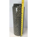 Vintage Black White Diamond Glass Vase Tall 15.6" Geometric Pattern