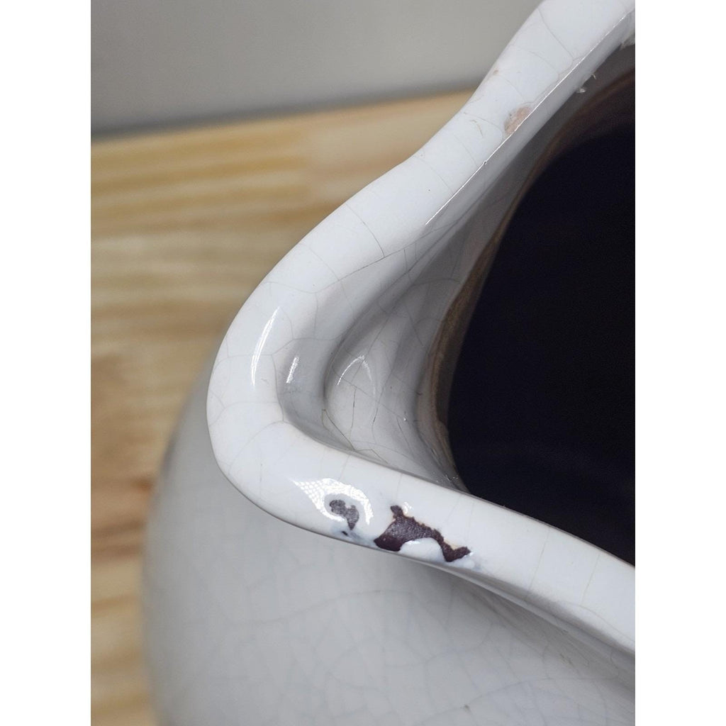 White Crackle Ceramic Pitcher Rustic Farmhouse Decor 10 Inch