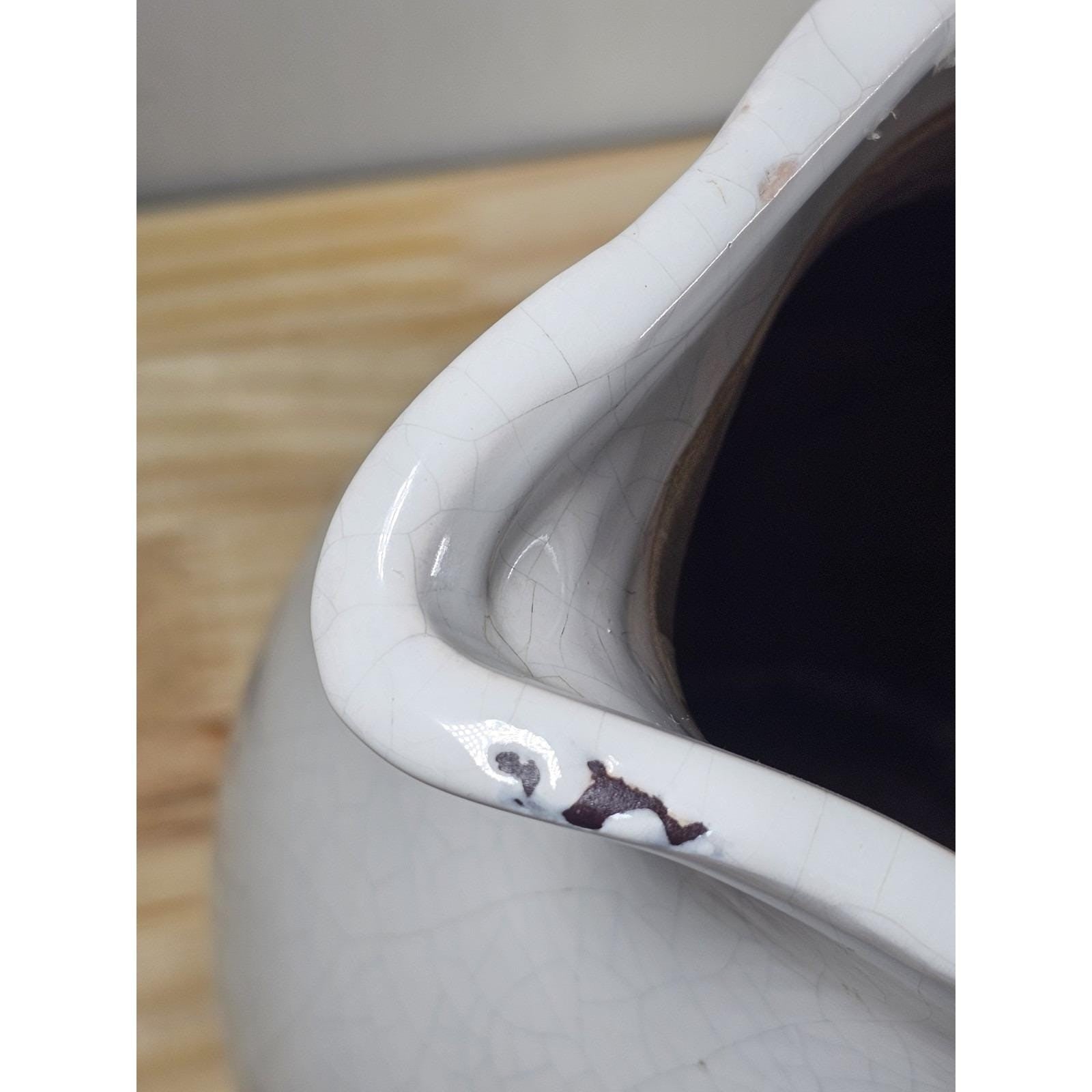 White Crackle Ceramic Pitcher Rustic Farmhouse Decor 10 Inch