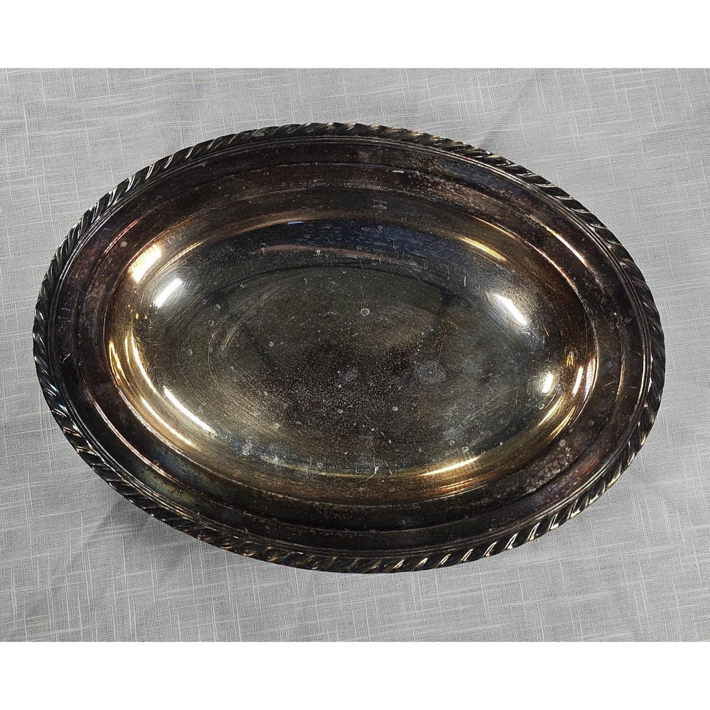 Vintage Silver Plated Oval Serving Dish Twisted Rope Edge 12x9