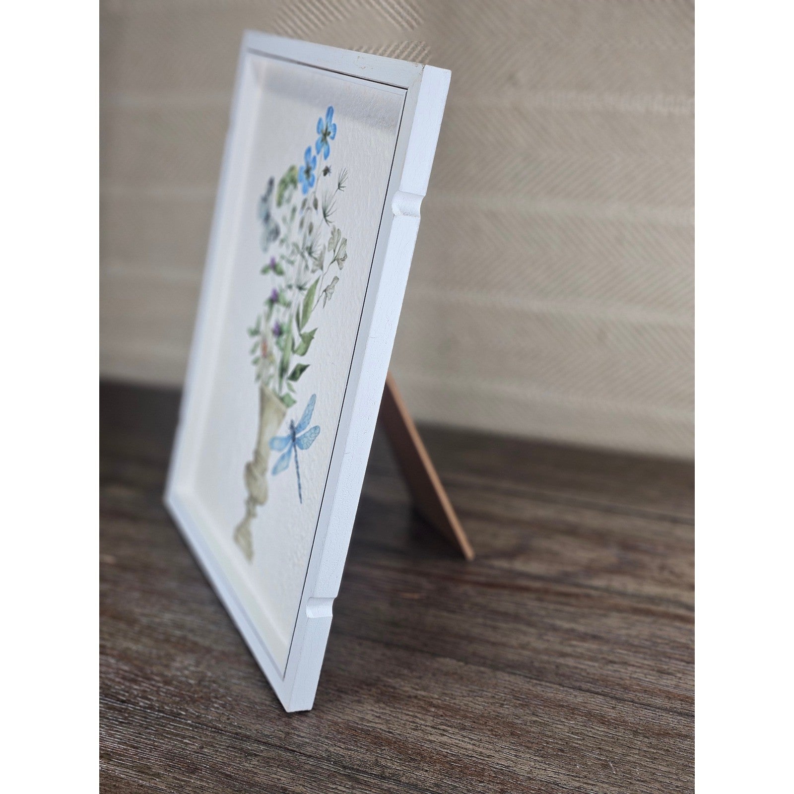 Textured Botanical Print Framed Wall or Tabletop Floral Decor