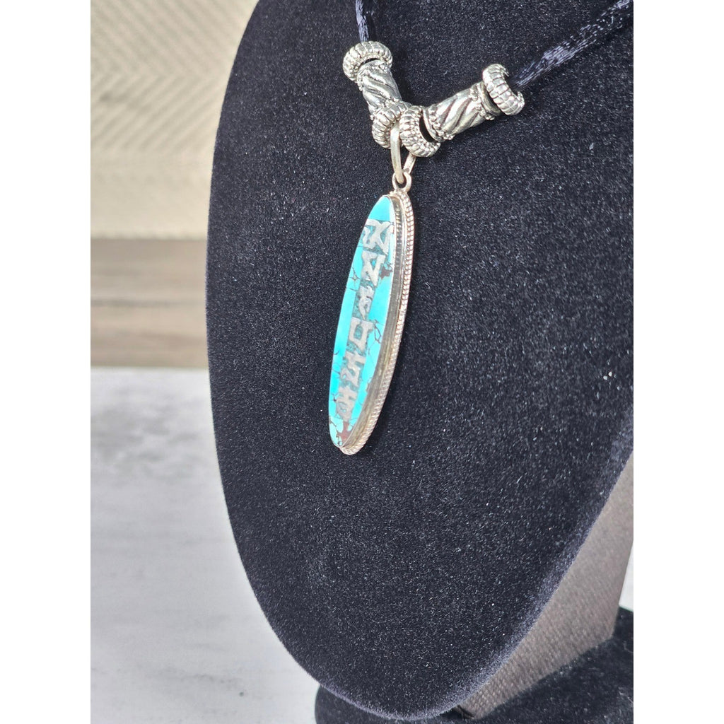 Vintage .925 Sterling Turquoise Pendant Necklace Boho Silver