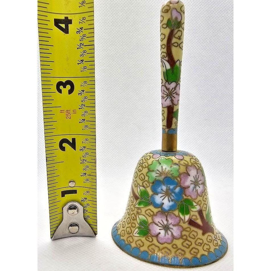 Vintage Chinese Cloisonne Bell Blue Floral Enamel Decor