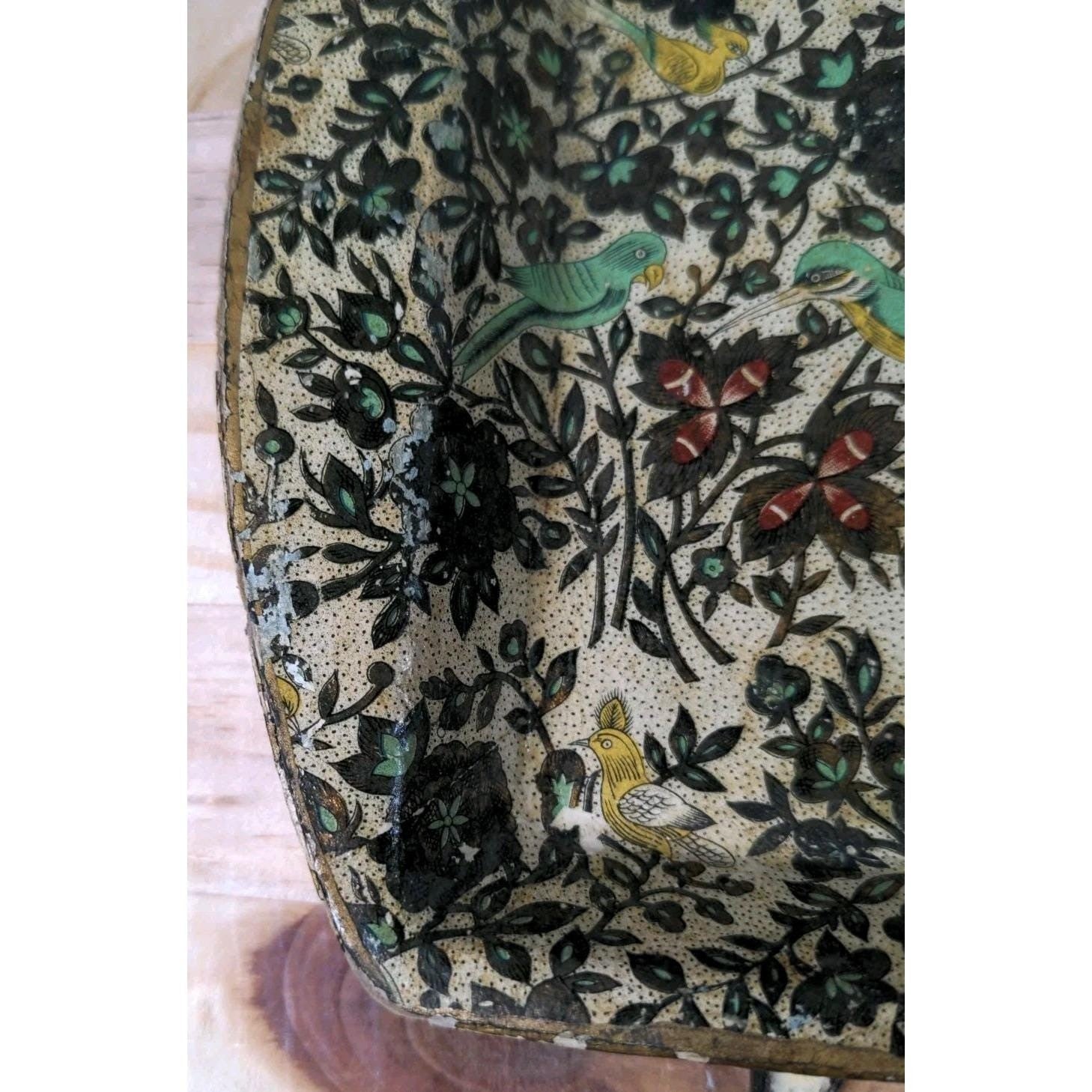 Japanese Trays Set of 2 Parrot Floral Mid Century Decorative Serving Trays