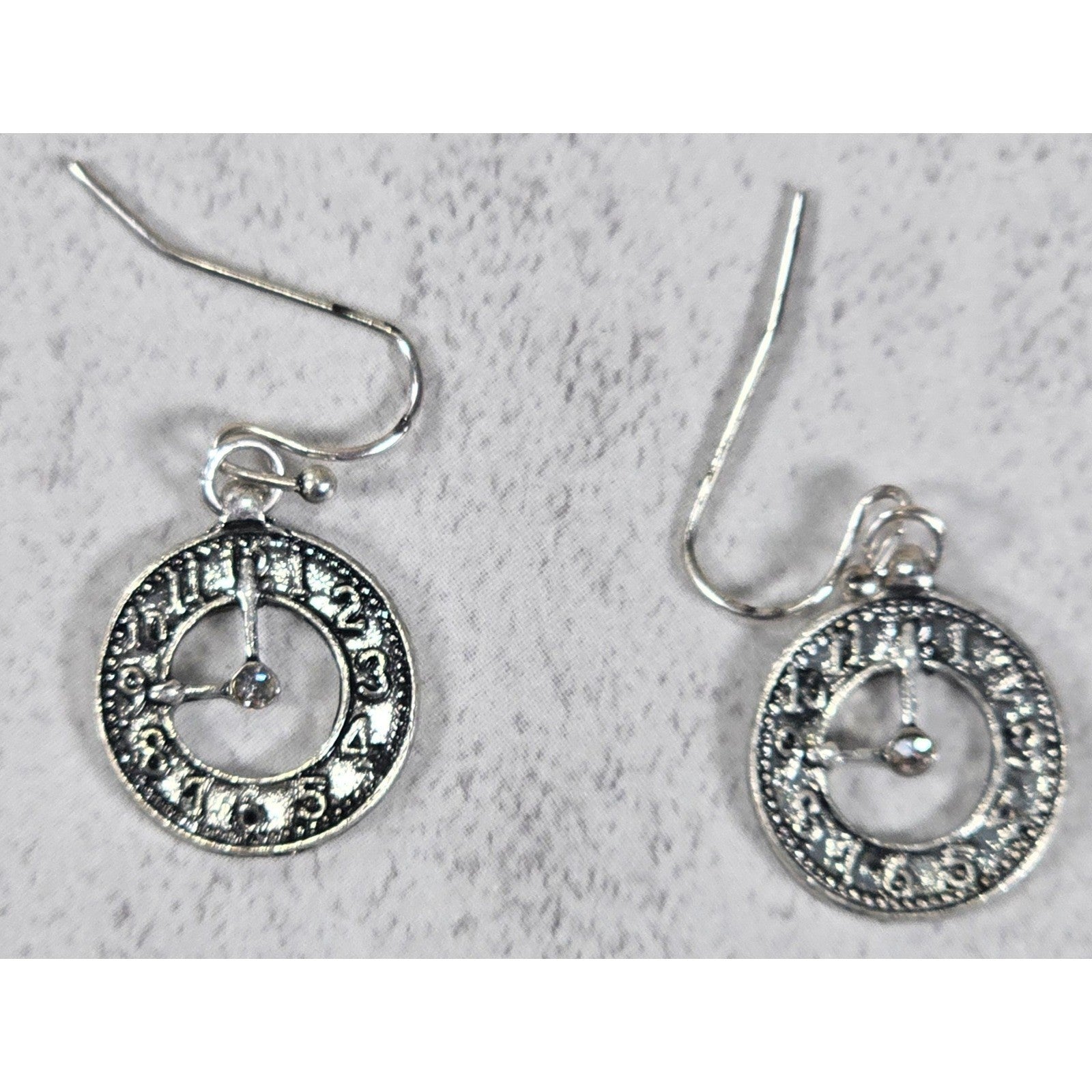 Vintage Clock Face Drop Earrings Silver Tone Dangle Jewelry