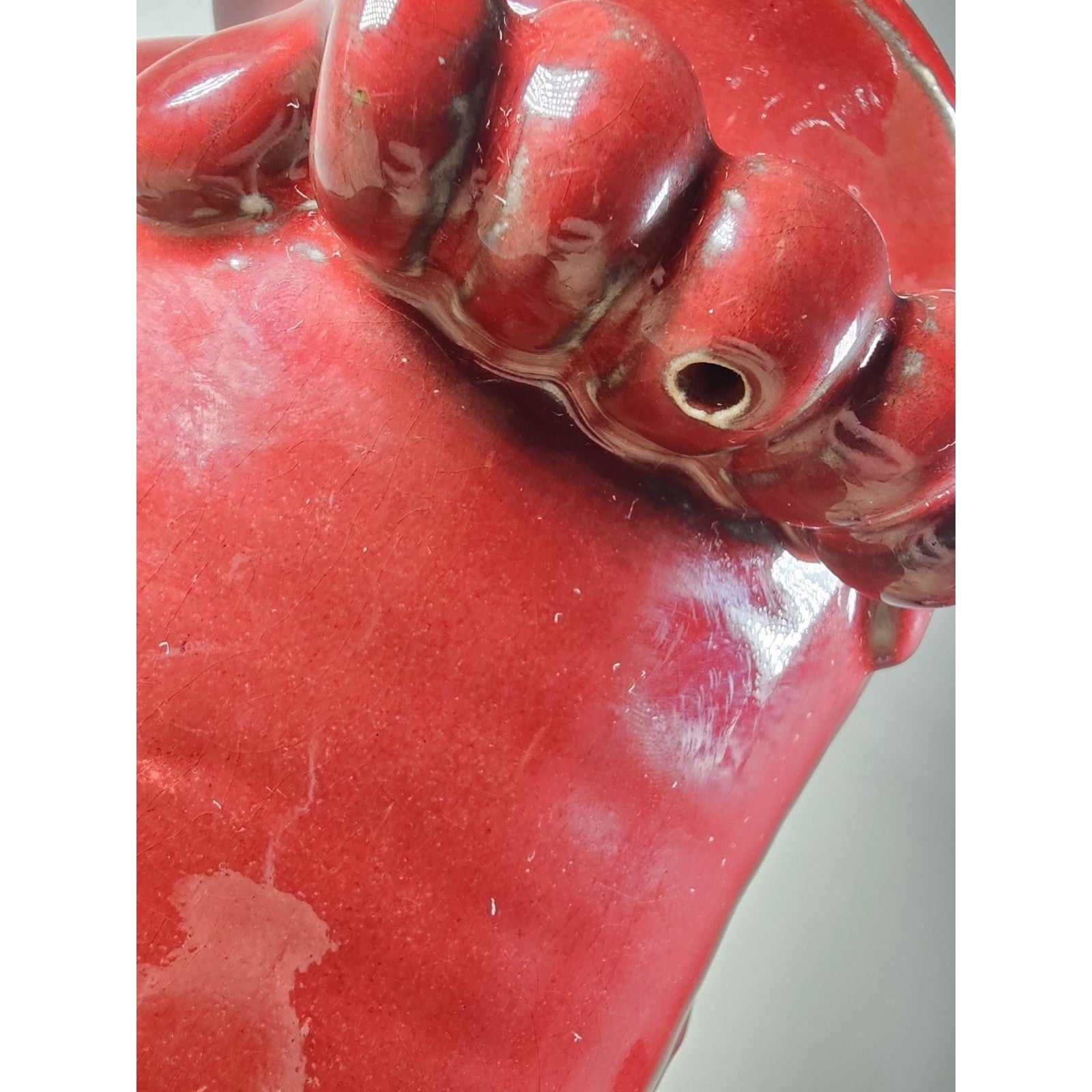 Vintage Burgundy Pottery Vase Fleur De Lis Double Handle Ceramic 11.5"