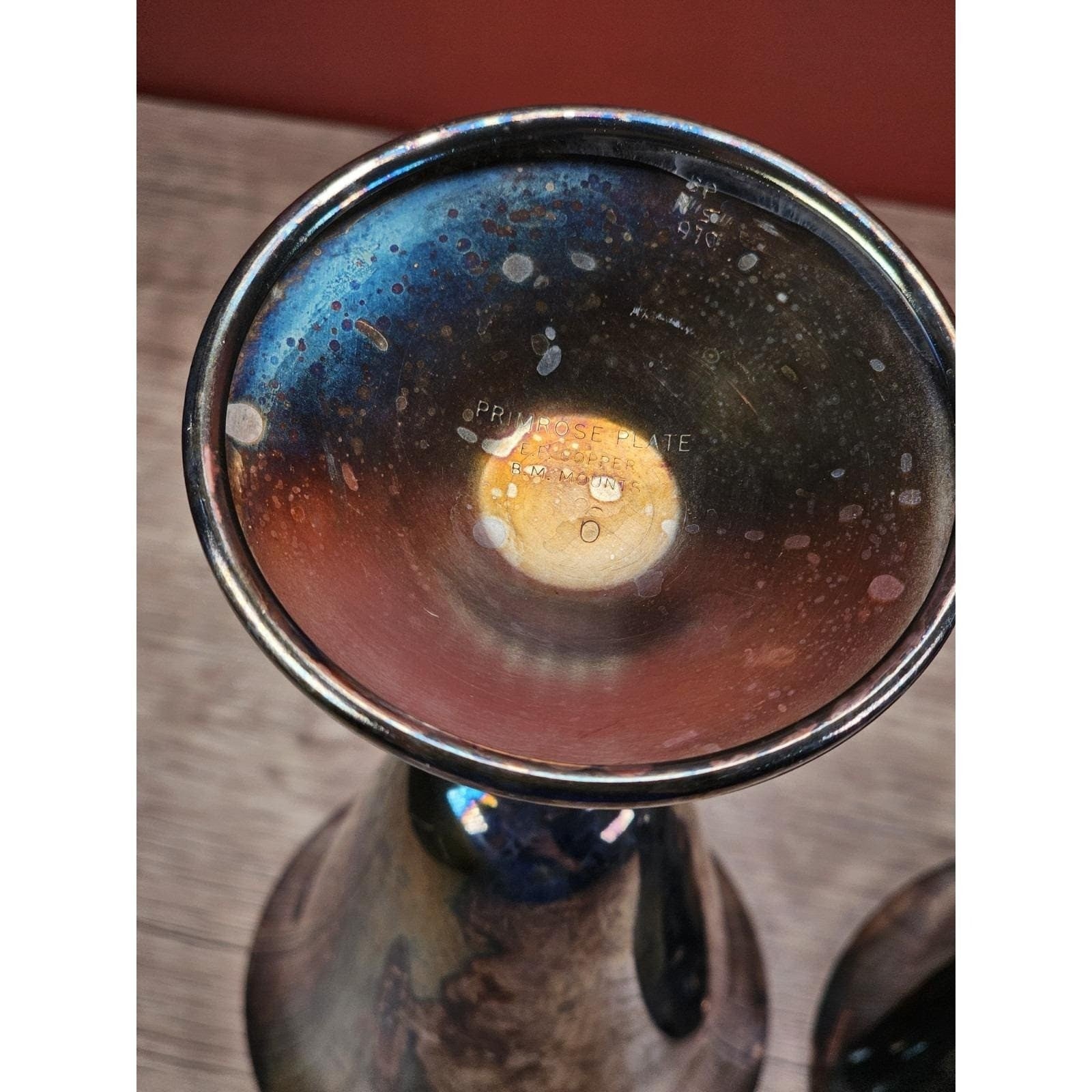 Vintage B.M. Mounts Primrose Plate Trophy Goblets Pair Decorative Cups