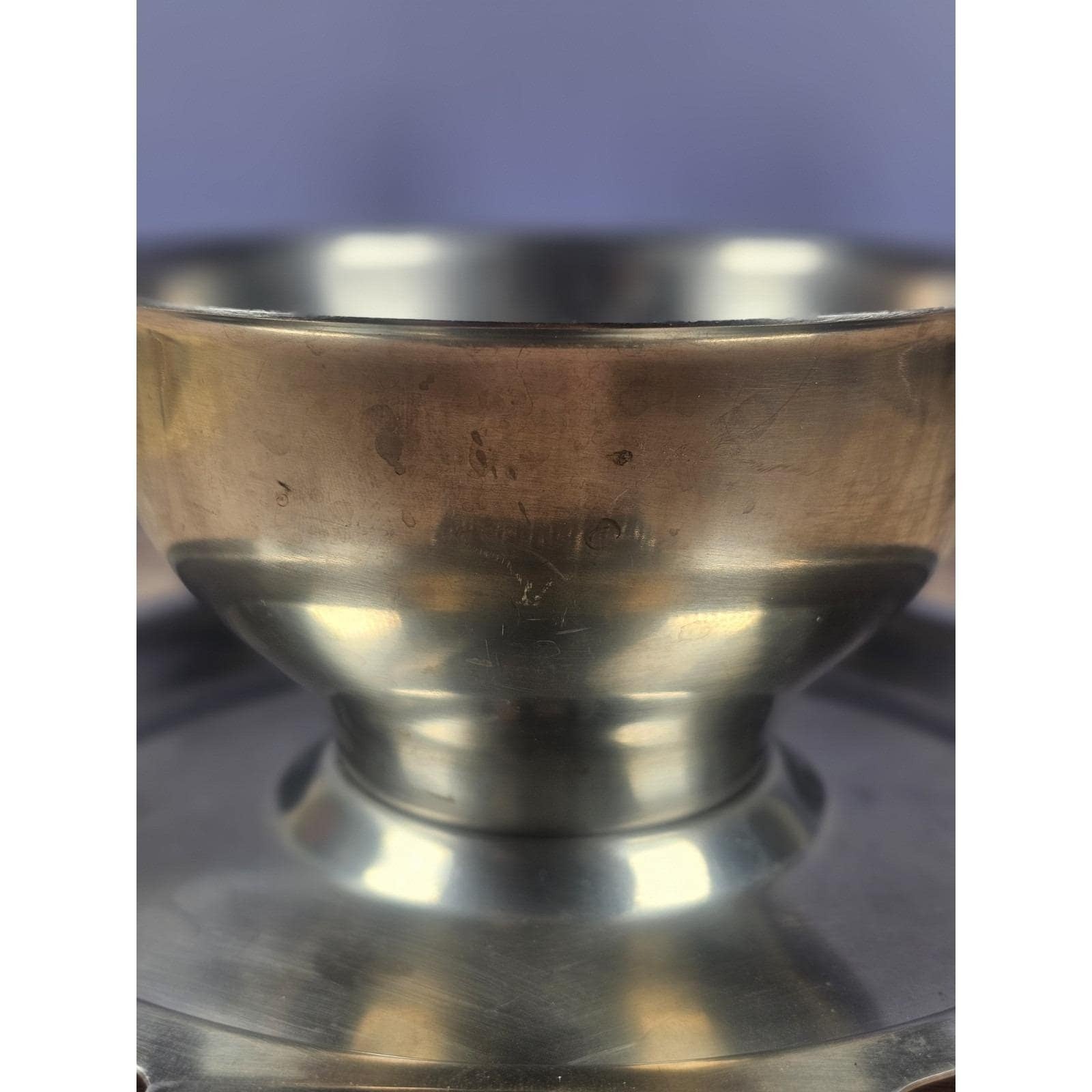 Vintage Stainless Steel Gravy Bowl With Attached Plate Server