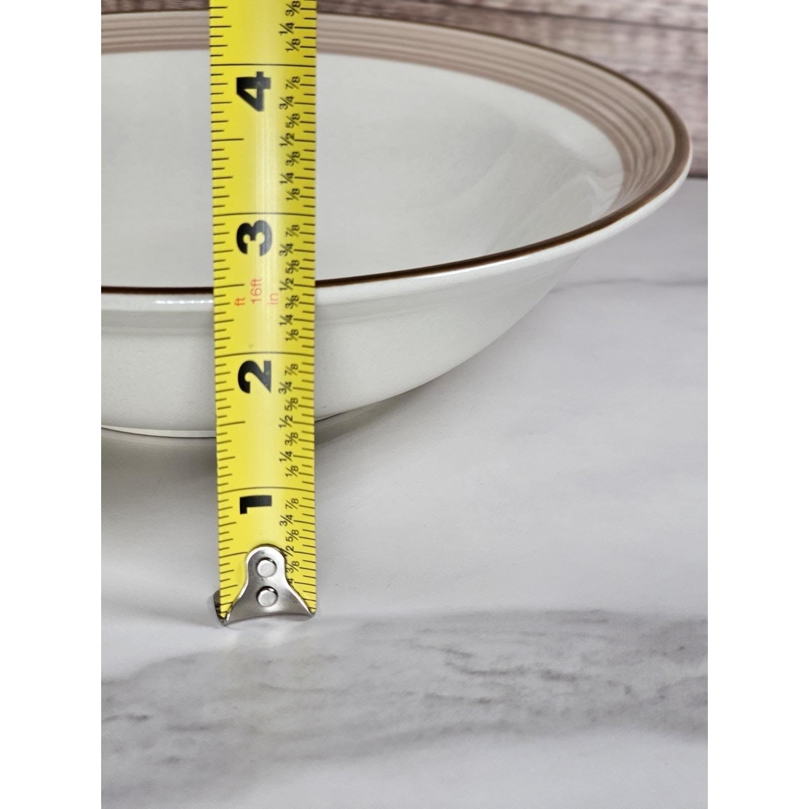 Vintage International Stoneware Serving Bowl Cream Gold Rings 9 Inch