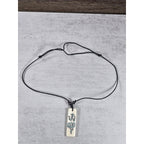 Vintage Carved Om Pendant Necklace Turquoise Inlay Rectangular