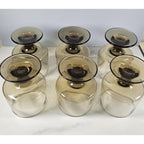 Mid Century Smokey Glass Goblets Set of 6 Vintage Footed Wine Glasses