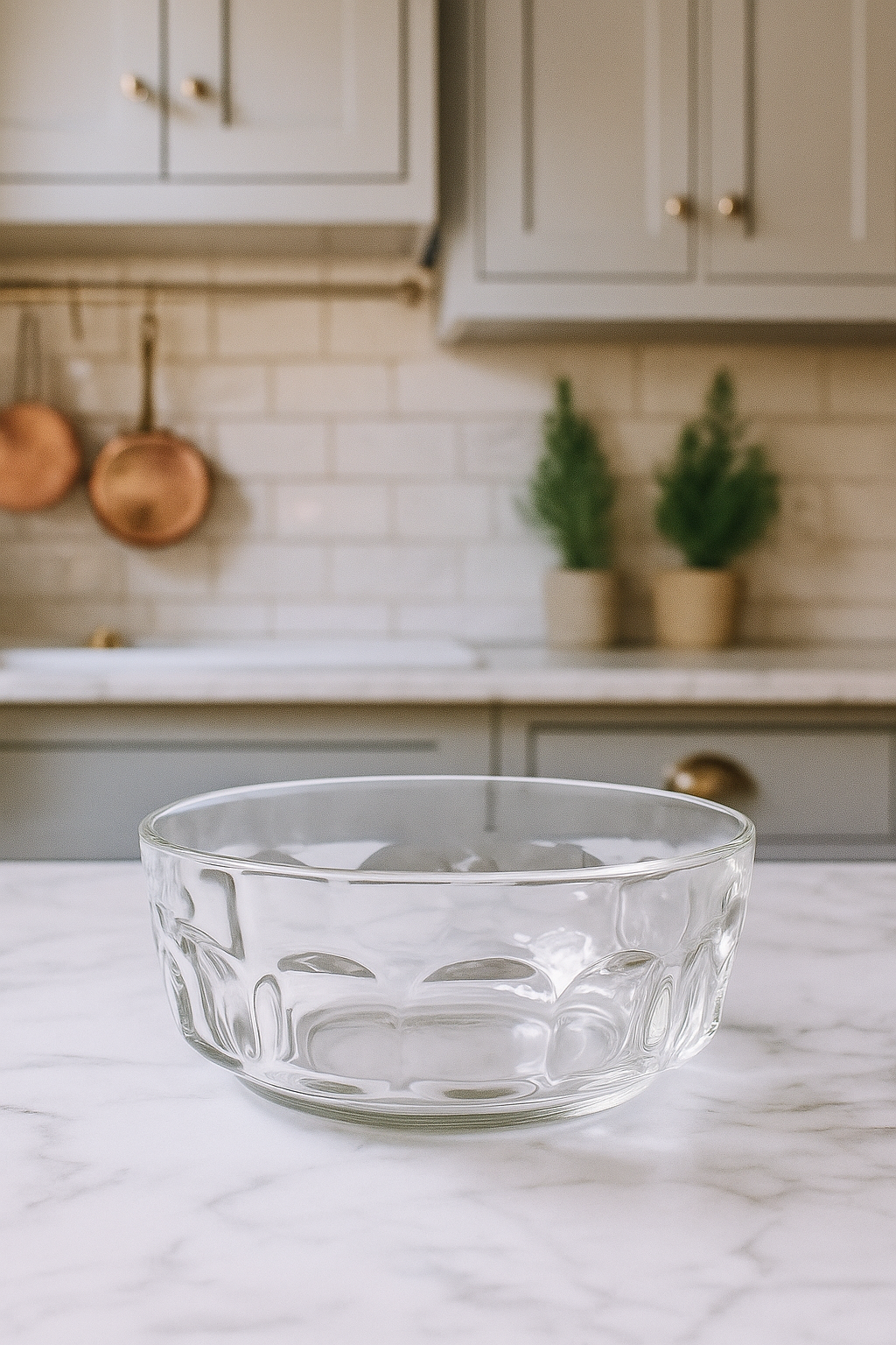 Vintage Crystal D’Arcoroc France “Thumbprint” 8.5″ Round Fruit Bowl