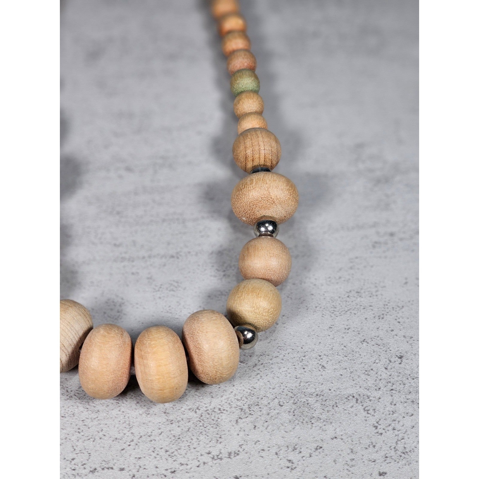 Vintage Wooden Bead Necklace with Silver Tone Accents | Rustic Boho Jewelry