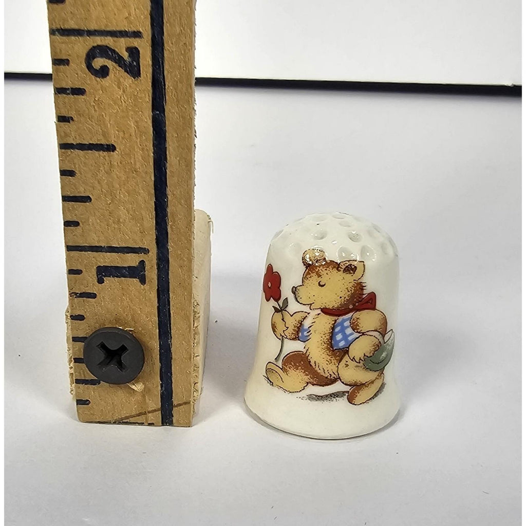 Vintage Porcelain Teddy Bear Thimble Picnic Bear