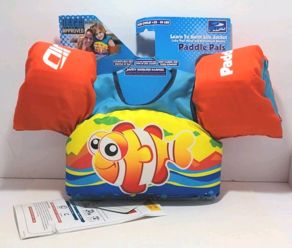 Unisex Fluid Aquatics Child Small Paddle Pals Life Jacket Clown Fish