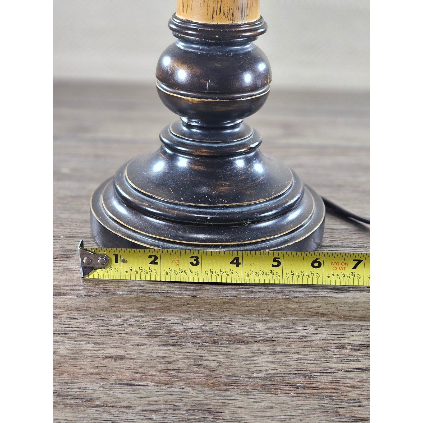 Vintage Wood Table Lamp 30" Tall Black Gold Distressed Base