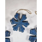 Rustic Blue Snowflake Ornaments Set of 3 Wood Farmhouse Christmas Decor