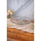 Vintage Clear Glass Cake Stand Floral Embossed Pedestal Dessert Plate