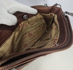 Stone & Co Shoulder Bag Purse Faux Leather Brown Cognac Zip Pockets