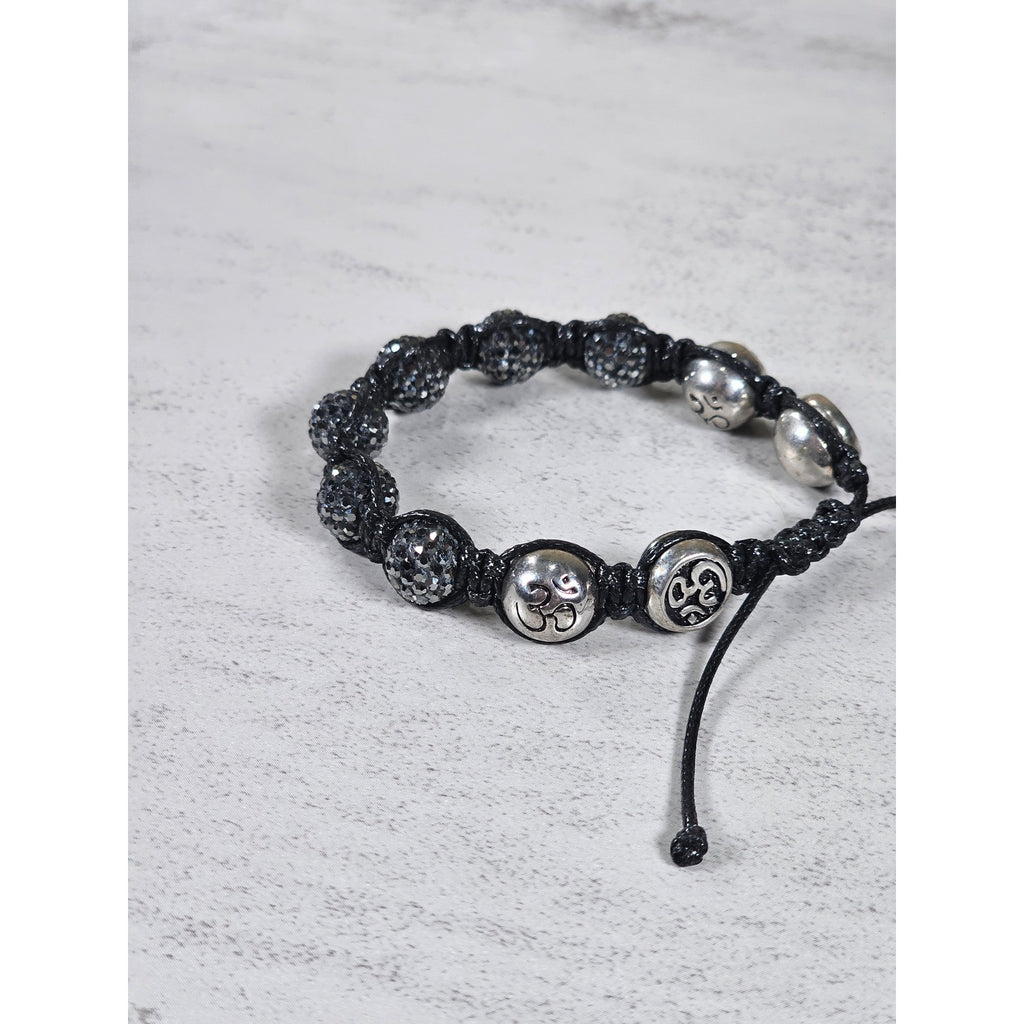 Adjustable Om Bracelet Black Cord Rhinestone Bead Spiritual Bracelet