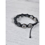 Adjustable Om Bracelet Black Cord Rhinestone Bead Spiritual Bracelet