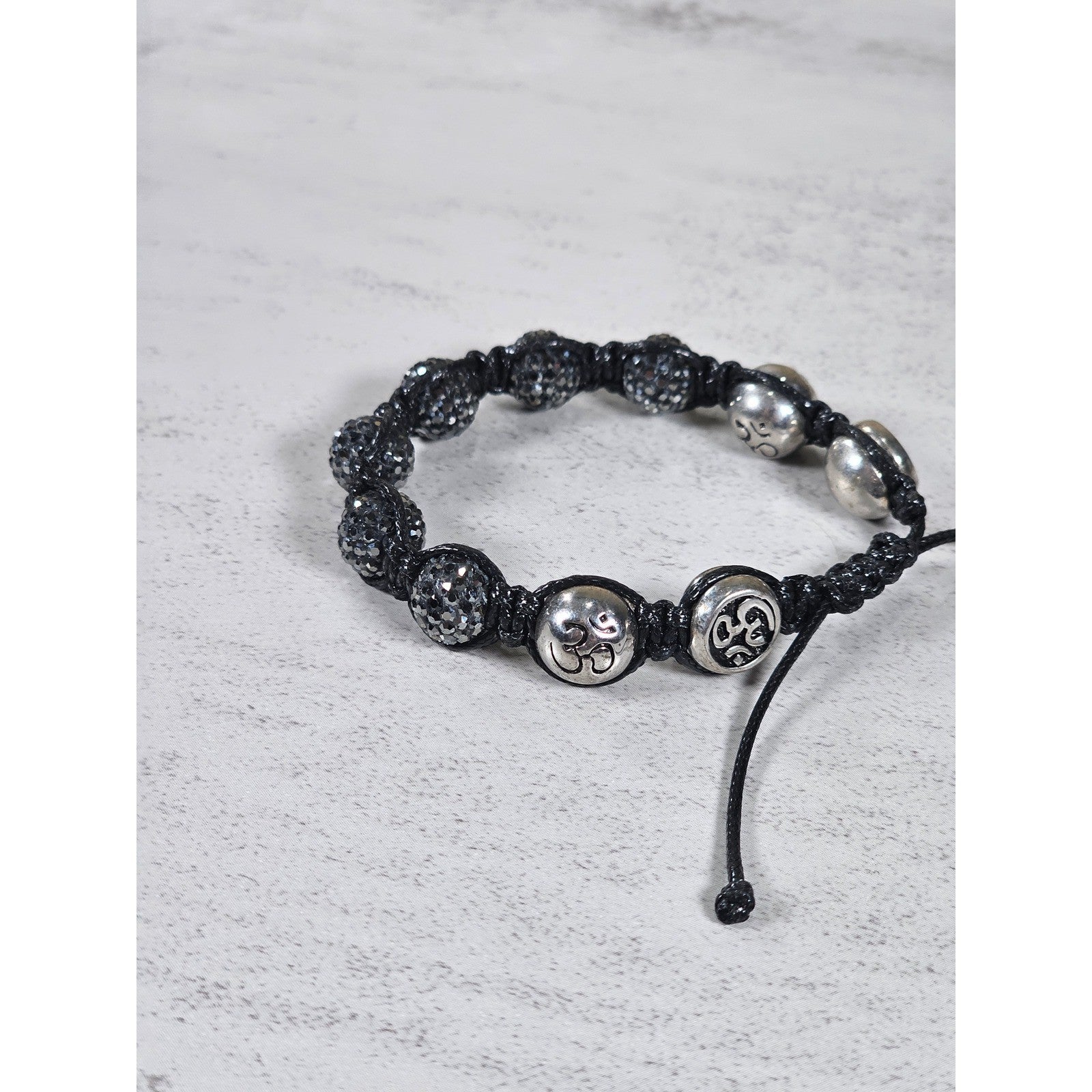 Adjustable Om Bracelet Black Cord Rhinestone Bead Spiritual Bracelet