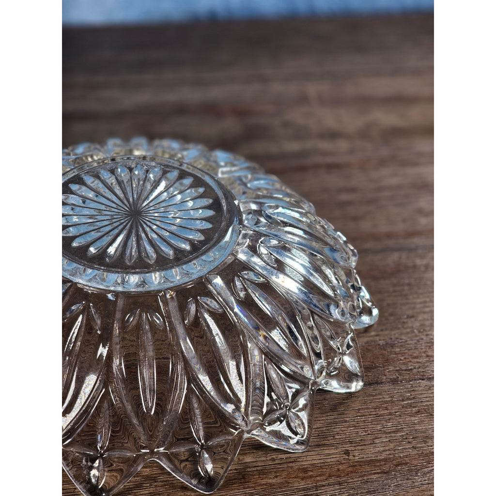 Vintage Pressed Glass Bowl Scalloped Edge 10 Inch Clear Glass Serving Dish