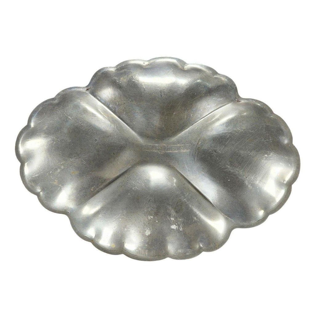Vintage Forman Etched Aluminum Tray Oval Floral Sectioned Serving Tray 9.5"