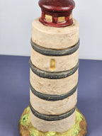 Vintage Ks Collection Beige Plaster Blue Stripe Design Lighthouse 6" Tall