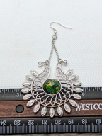Silver Plated Peacock Feather Acrylic Eye Dangle Drop Earrings
