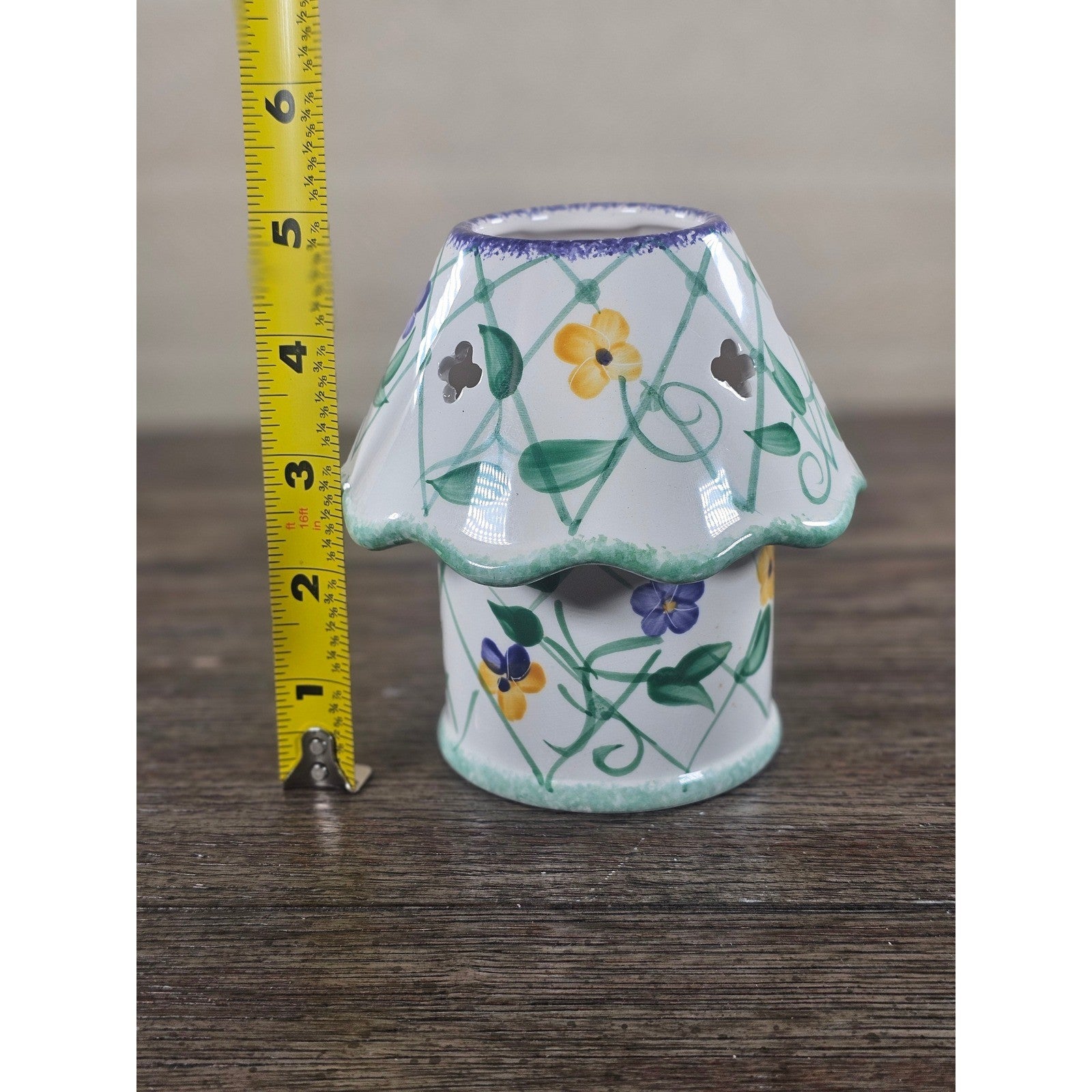 Vintage Young's Pansy Ceramic Candle Lamp 5" Tall Floral Decor