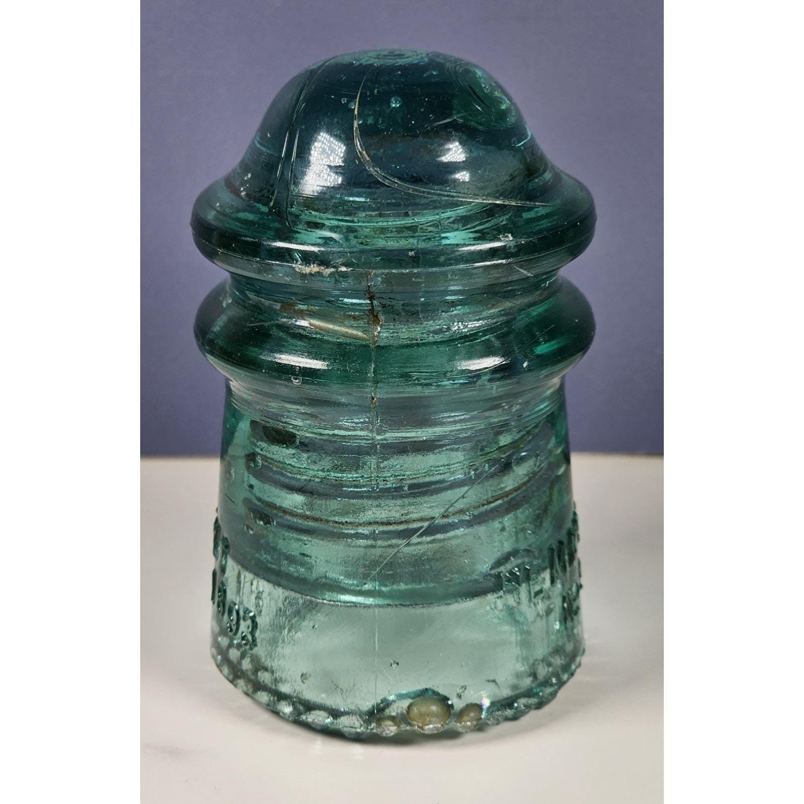 Vintage Hemingray No 9 Glass Insulator Aqua Patent May 2 1893